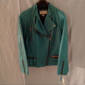 Teal Turquoise Leather Jacket